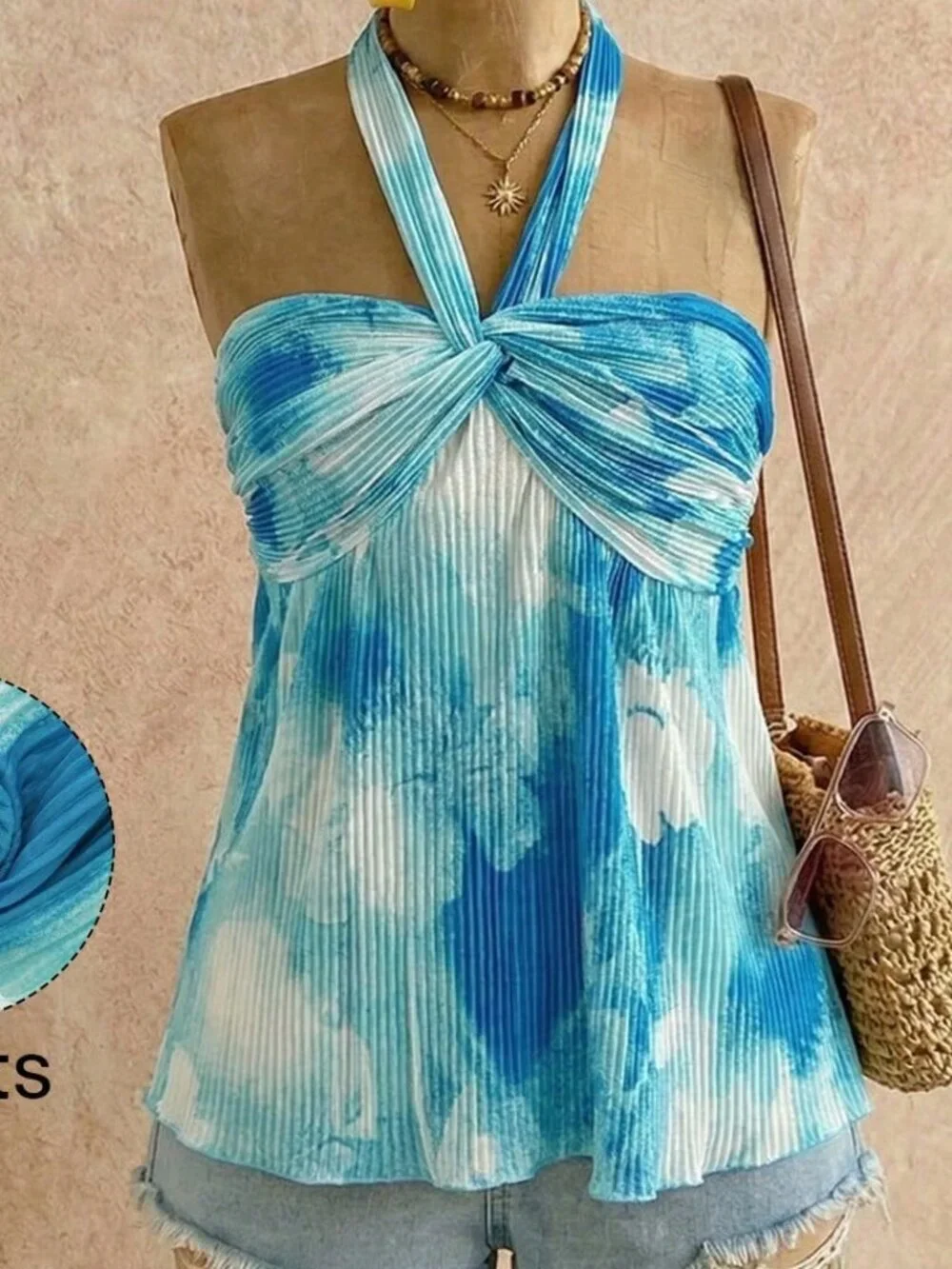 Blue Elegant Women's Y2k Vacation Tie-Dye Camisole top